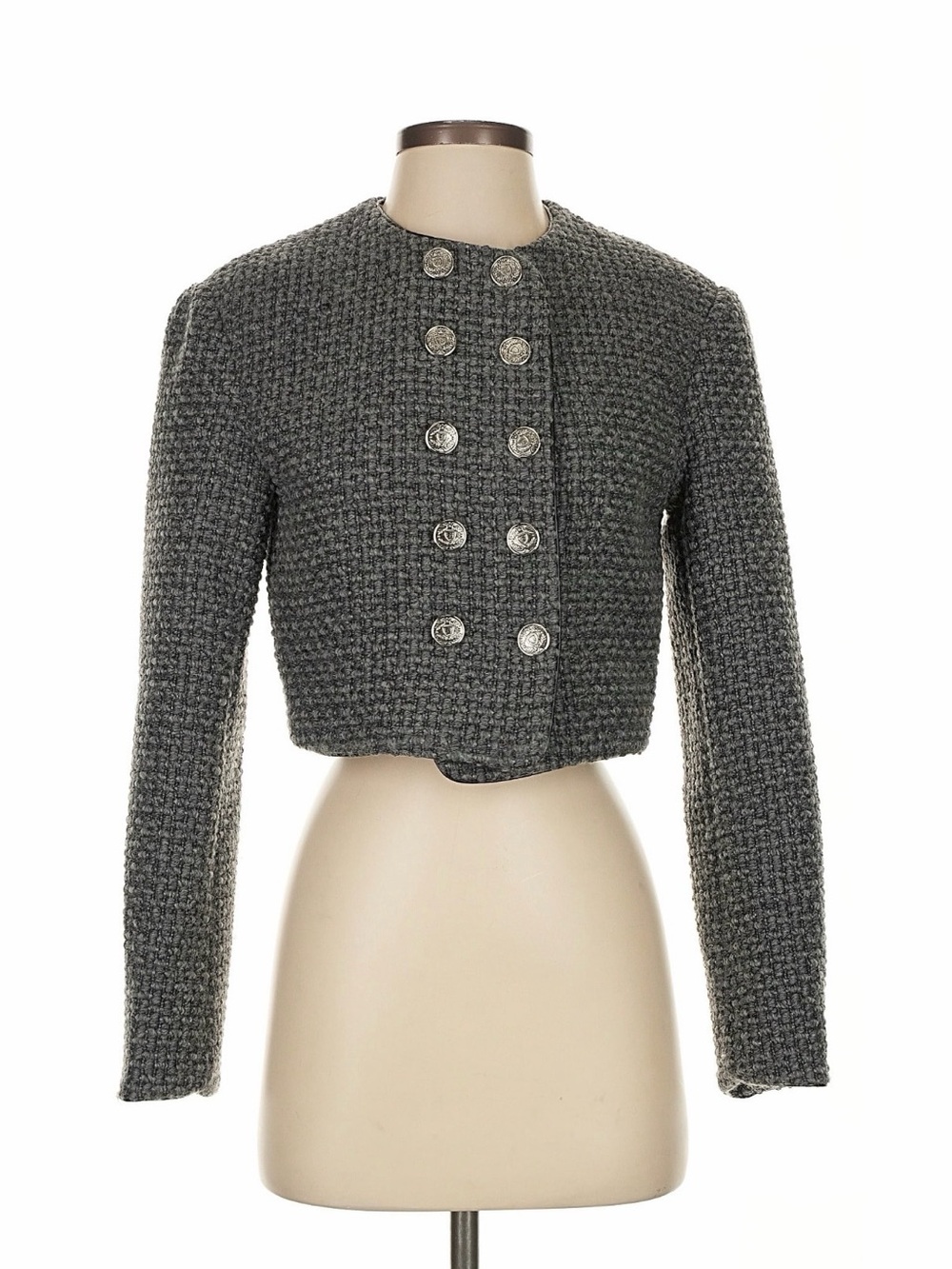 Studio Gray Cropped Double-Breasted Tweed Jacket